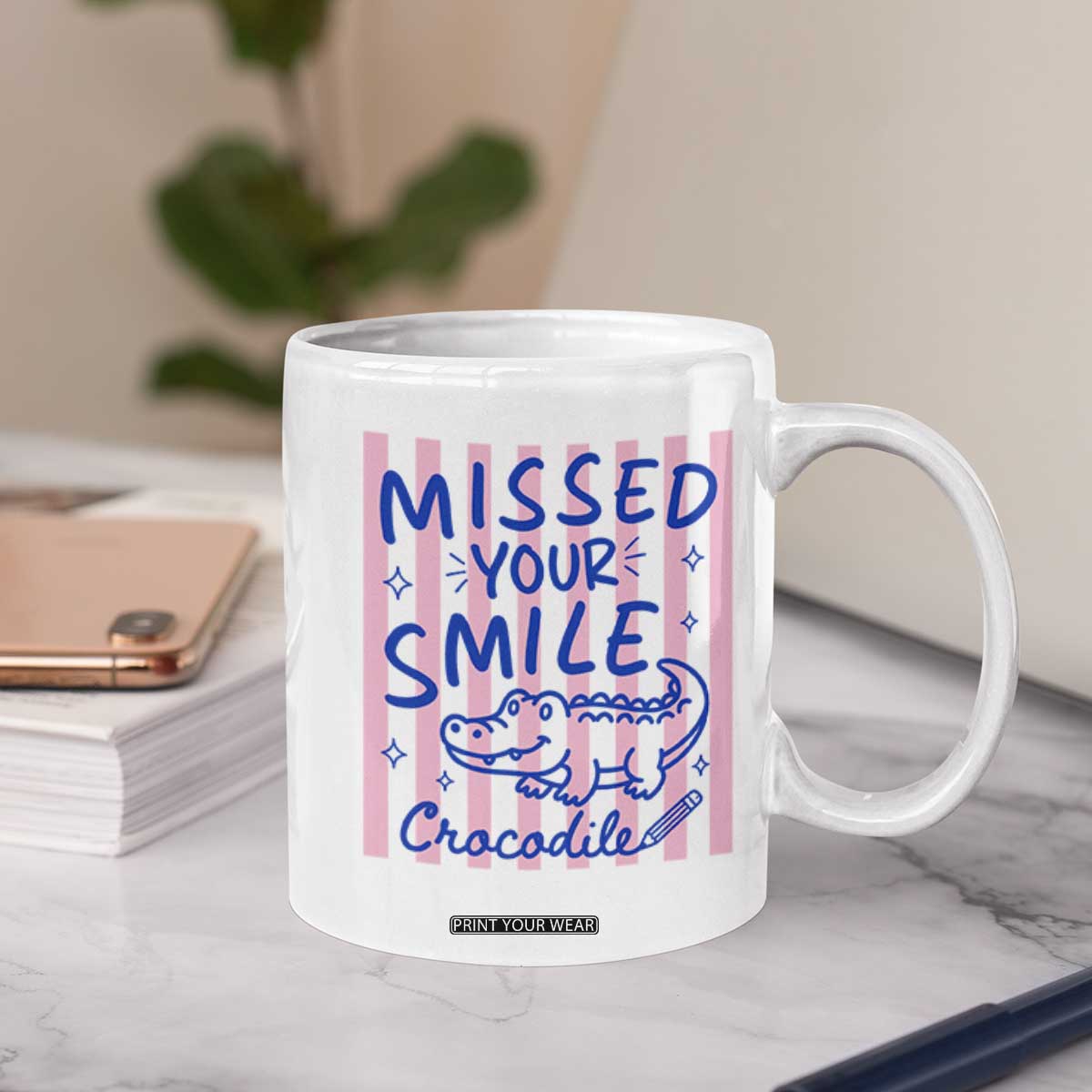 Cute Crocodile Pun Back To School Retro Preppy Coffee Mug Missed Your Smile Crocodile