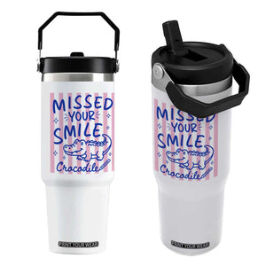 Cute Crocodile Pun Back To School Retro Preppy Flip Straw Tumbler Missed Your Smile Crocodile