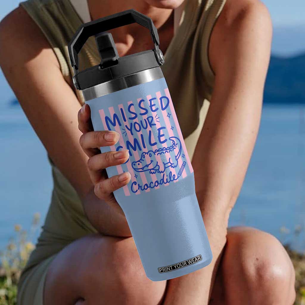 Cute Crocodile Pun Back To School Retro Preppy Flip Straw Tumbler Missed Your Smile Crocodile