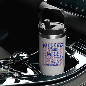 Cute Crocodile Pun Back To School Retro Preppy Flip Straw Tumbler Missed Your Smile Crocodile