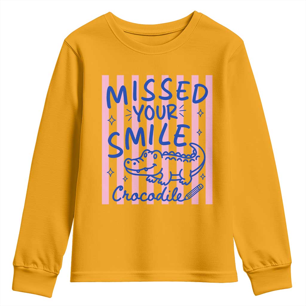 Cute Crocodile Pun Back To School Retro Preppy Youth Sweatshirt Missed Your Smile Crocodile