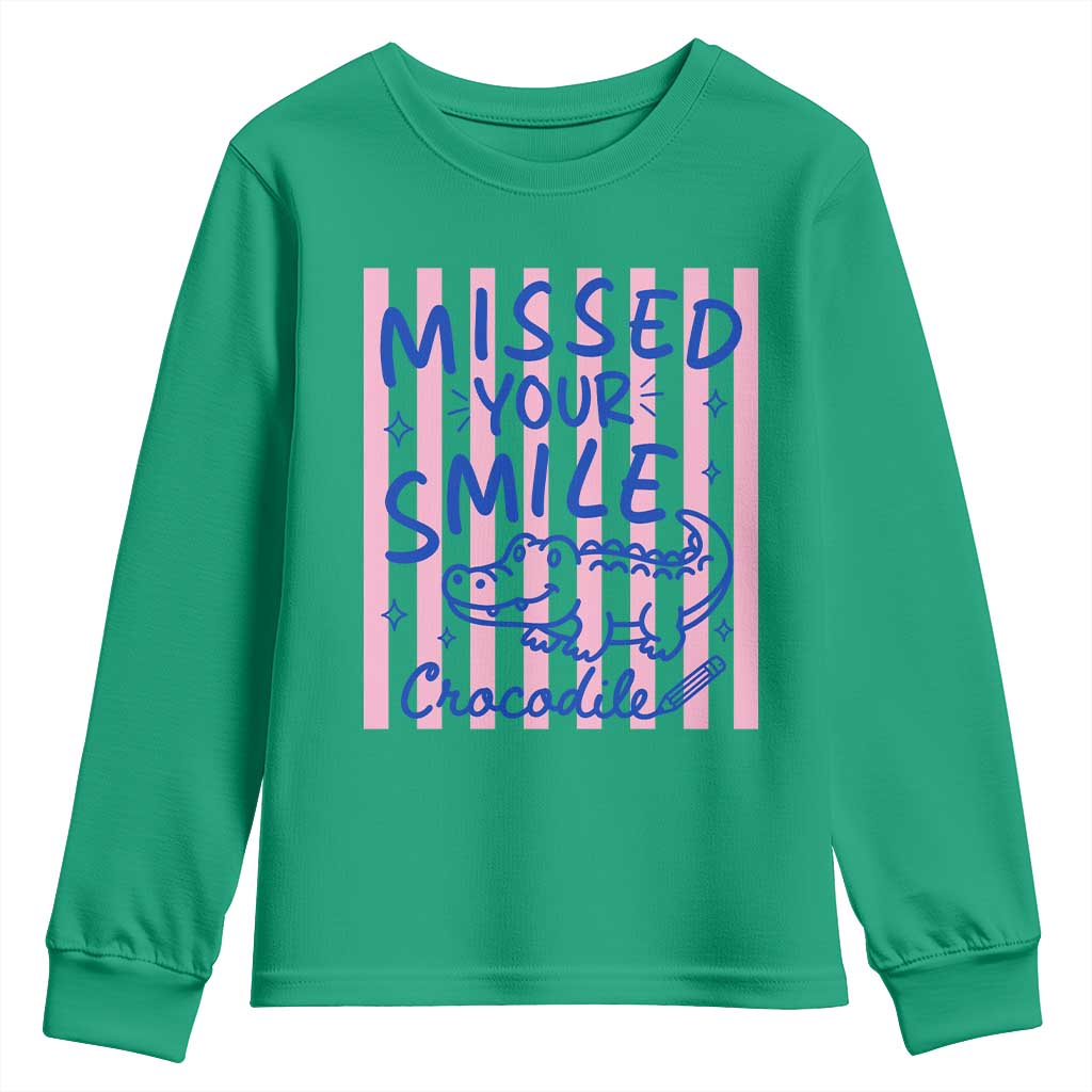 Cute Crocodile Pun Back To School Retro Preppy Youth Sweatshirt Missed Your Smile Crocodile