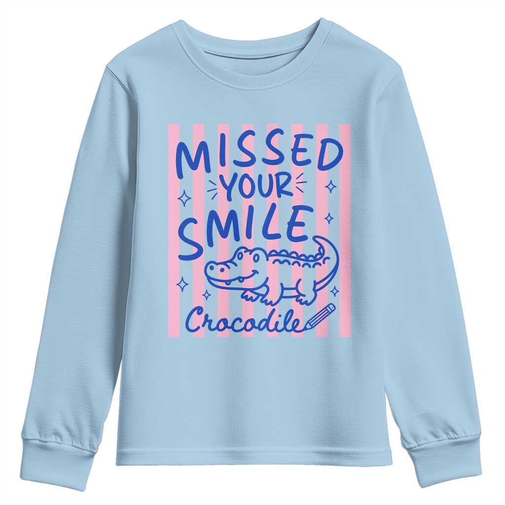 Cute Crocodile Pun Back To School Retro Preppy Youth Sweatshirt Missed Your Smile Crocodile