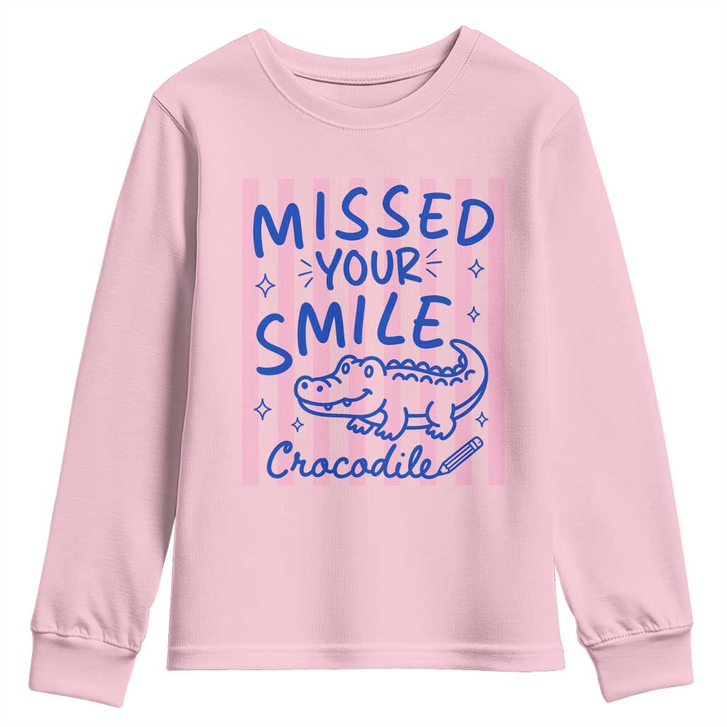Cute Crocodile Pun Back To School Retro Preppy Youth Sweatshirt Missed Your Smile Crocodile