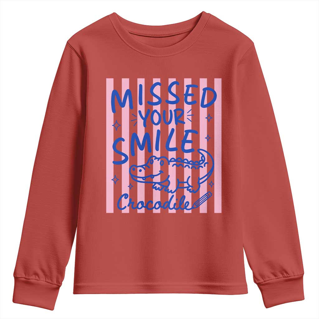 Cute Crocodile Pun Back To School Retro Preppy Youth Sweatshirt Missed Your Smile Crocodile