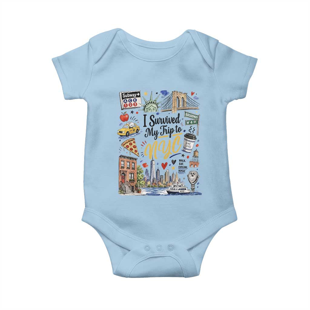 I Survived My Trip To NYC Iconic Symbols Graphic Baby Onesie Funny New York City Travel Humor Vacation Souvernir