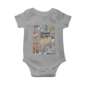 I Survived My Trip To NYC Iconic Symbols Graphic Baby Onesie Funny New York City Travel Humor Vacation Souvernir
