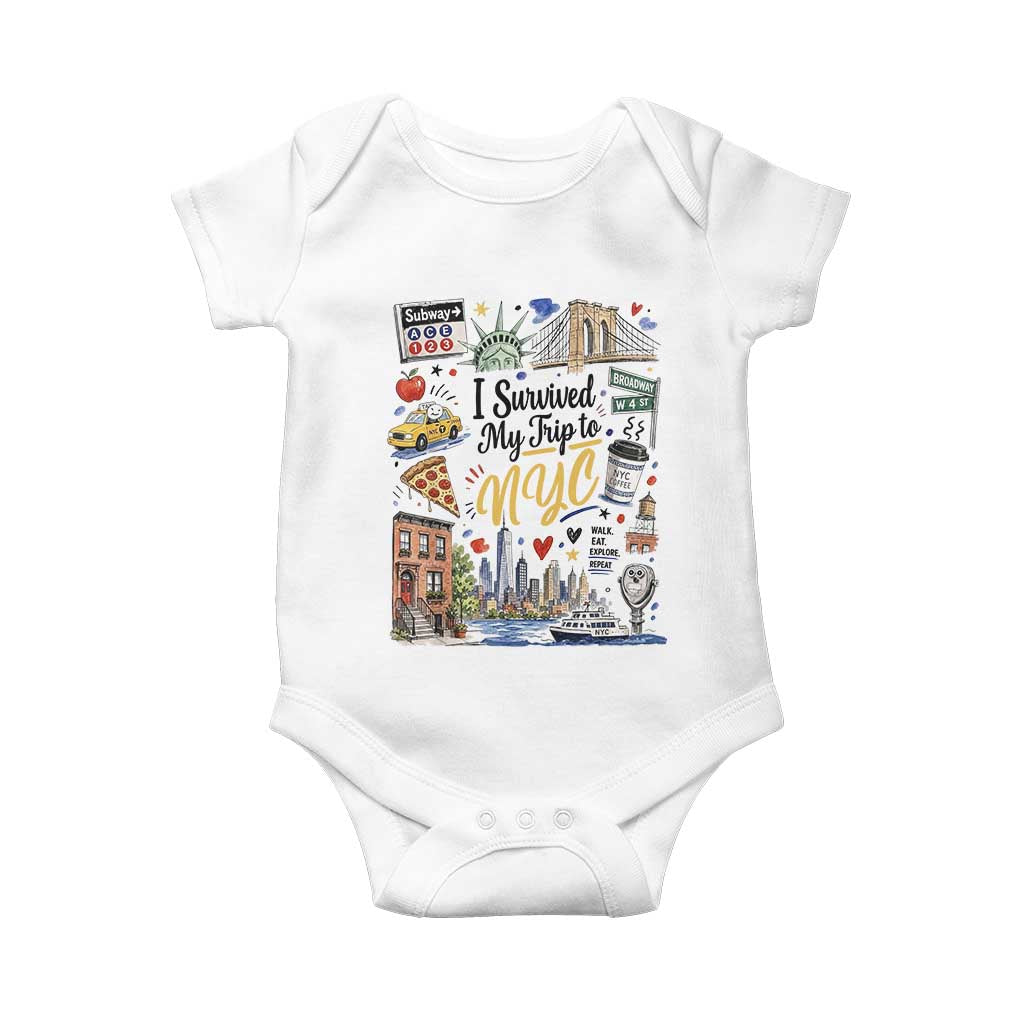 I Survived My Trip To NYC Iconic Symbols Graphic Baby Onesie Funny New York City Travel Humor Vacation Souvernir TS02 White Print Your Wear