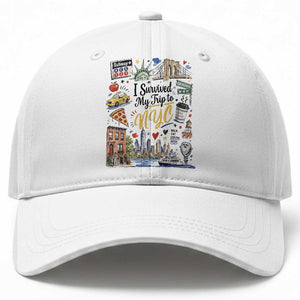 I Survived My Trip To NYC Iconic Symbols Graphic Baseball Cap Funny New York City Travel Humor Vacation Souvernir
