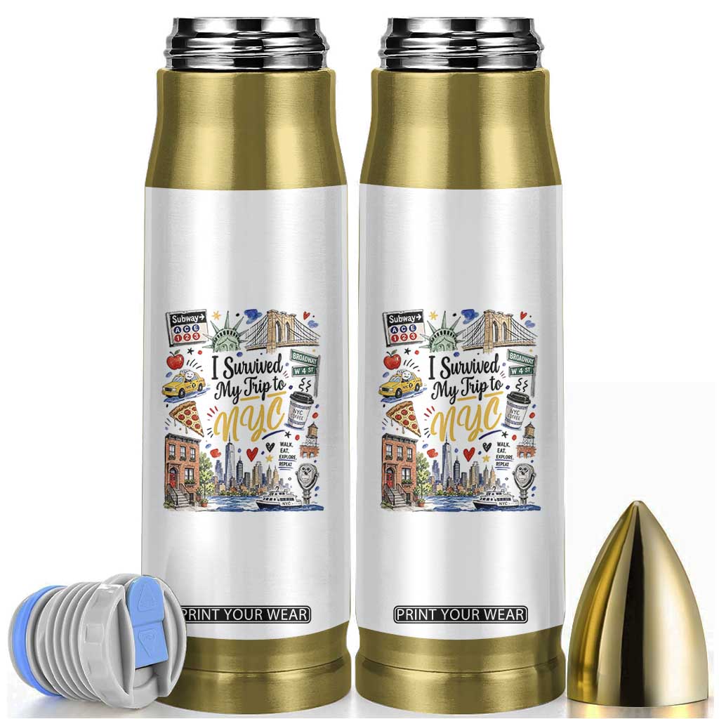 I Survived My Trip To NYC Iconic Symbols Graphic Bullet Tumbler Funny New York City Travel Humor Vacation Souvernir