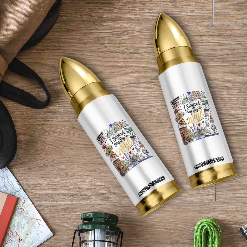I Survived My Trip To NYC Iconic Symbols Graphic Bullet Tumbler Funny New York City Travel Humor Vacation Souvernir