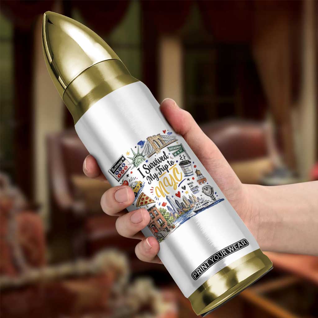 I Survived My Trip To NYC Iconic Symbols Graphic Bullet Tumbler Funny New York City Travel Humor Vacation Souvernir