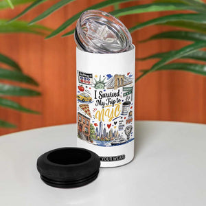 I Survived My Trip To NYC Iconic Symbols Graphic 4 in 1 Can Cooler Tumbler Funny New York City Travel Humor Vacation Souvernir