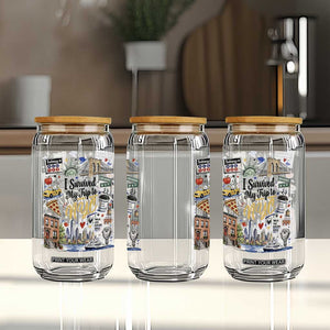 I Survived My Trip To NYC Iconic Symbols Graphic Glass Can Funny New York City Travel Humor Vacation Souvernir