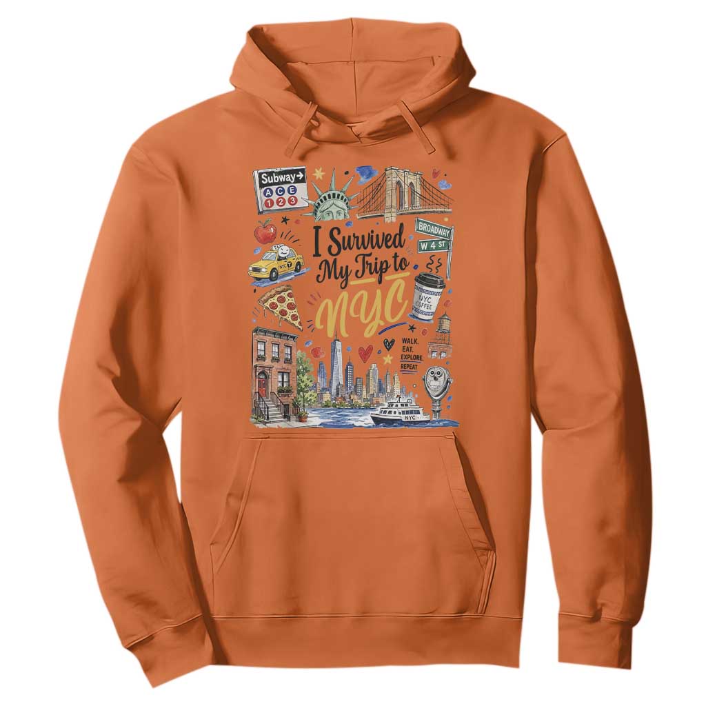 I Survived My Trip To NYC Iconic Symbols Graphic Hoodie Funny New York City Travel Humor Vacation Souvernir
