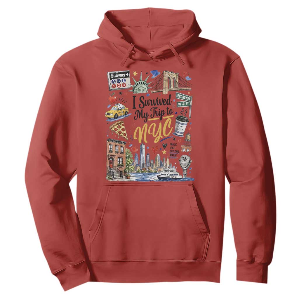 I Survived My Trip To NYC Iconic Symbols Graphic Hoodie Funny New York City Travel Humor Vacation Souvernir