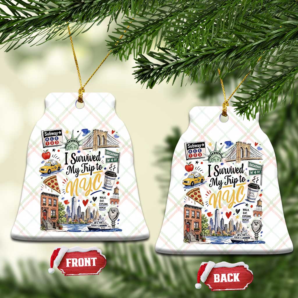 I Survived My Trip To NYC Iconic Symbols Graphic Ceramic Ornament Funny New York City Travel Humor Vacation Souvernir