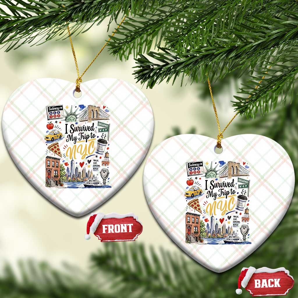 I Survived My Trip To NYC Iconic Symbols Graphic Ceramic Ornament Funny New York City Travel Humor Vacation Souvernir