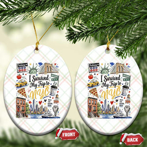 I Survived My Trip To NYC Iconic Symbols Graphic Ceramic Ornament Funny New York City Travel Humor Vacation Souvernir