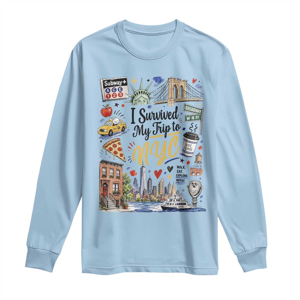 I Survived My Trip To NYC Iconic Symbols Graphic Long Sleeve Shirt Funny New York City Travel Humor Vacation Souvernir