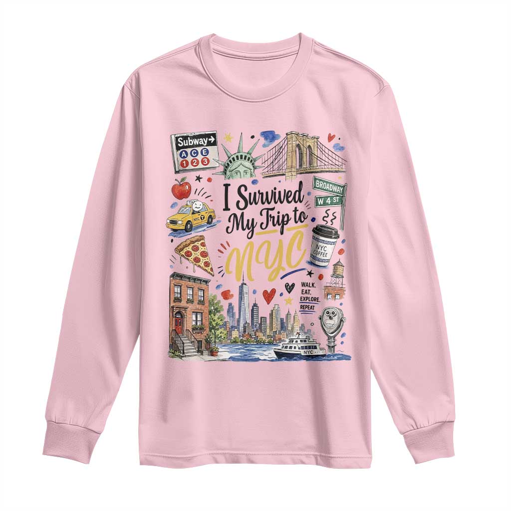 I Survived My Trip To NYC Iconic Symbols Graphic Long Sleeve Shirt Funny New York City Travel Humor Vacation Souvernir