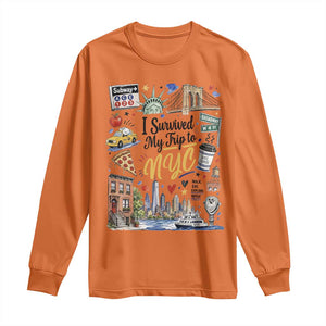 I Survived My Trip To NYC Iconic Symbols Graphic Long Sleeve Shirt Funny New York City Travel Humor Vacation Souvernir
