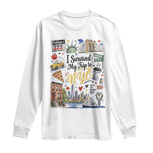 I Survived My Trip To NYC Iconic Symbols Graphic Long Sleeve Shirt Funny New York City Travel Humor Vacation Souvernir