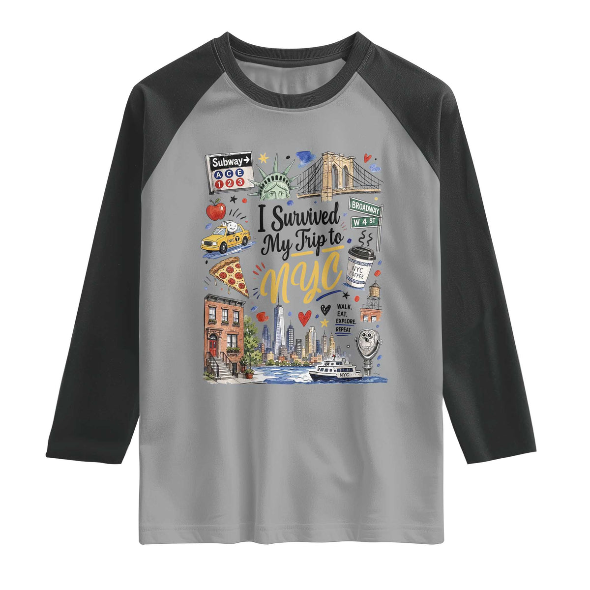 I Survived My Trip To NYC Iconic Symbols Graphic Raglan Shirt Funny New York City Travel Humor Vacation Souvernir