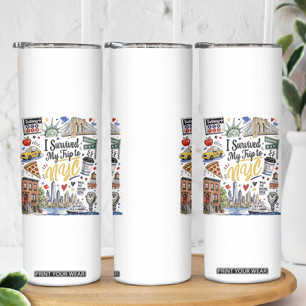 I Survived My Trip To NYC Iconic Symbols Graphic Skinny Tumbler Funny New York City Travel Humor Vacation Souvernir