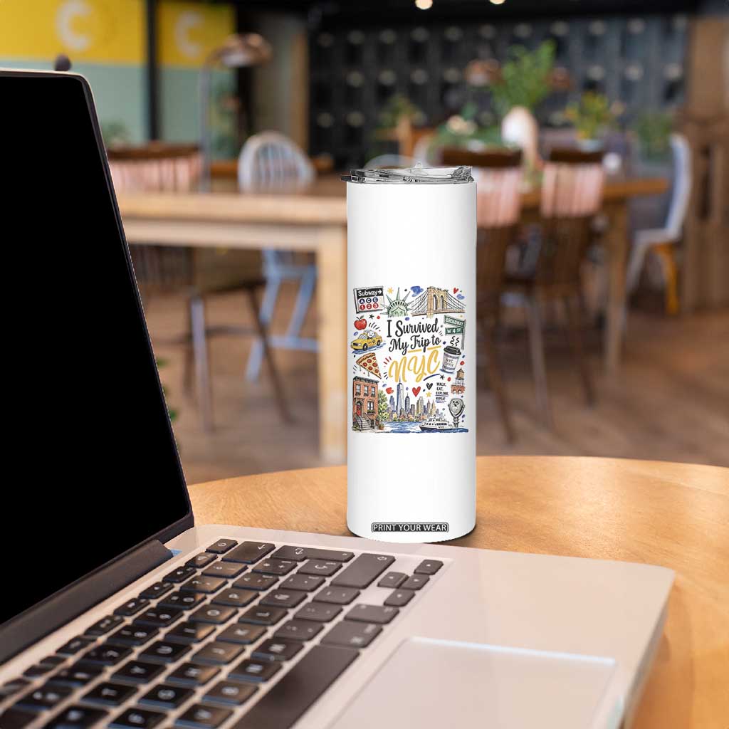 I Survived My Trip To NYC Iconic Symbols Graphic Skinny Tumbler Funny New York City Travel Humor Vacation Souvernir