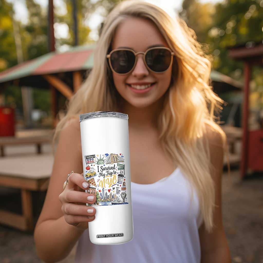 I Survived My Trip To NYC Iconic Symbols Graphic Skinny Tumbler Funny New York City Travel Humor Vacation Souvernir