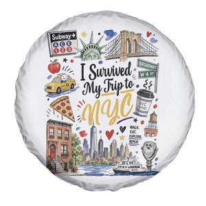 I Survived My Trip To NYC Iconic Symbols Graphic Spare Tire Cover Funny New York City Travel Humor Vacation Souvernir