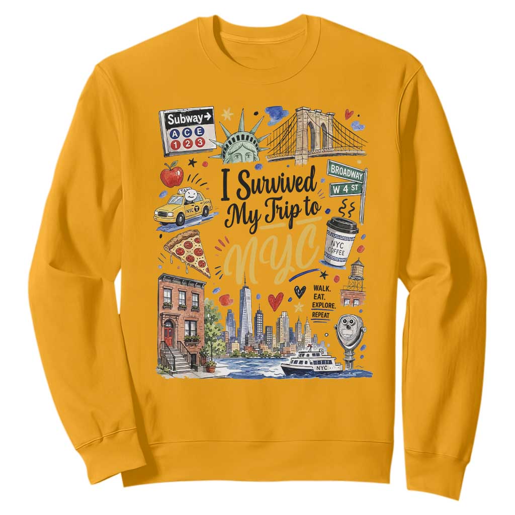I Survived My Trip To NYC Iconic Symbols Graphic Sweatshirt Funny New York City Travel Humor Vacation Souvernir