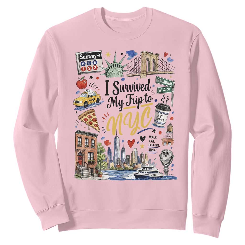 I Survived My Trip To NYC Iconic Symbols Graphic Sweatshirt Funny New York City Travel Humor Vacation Souvernir