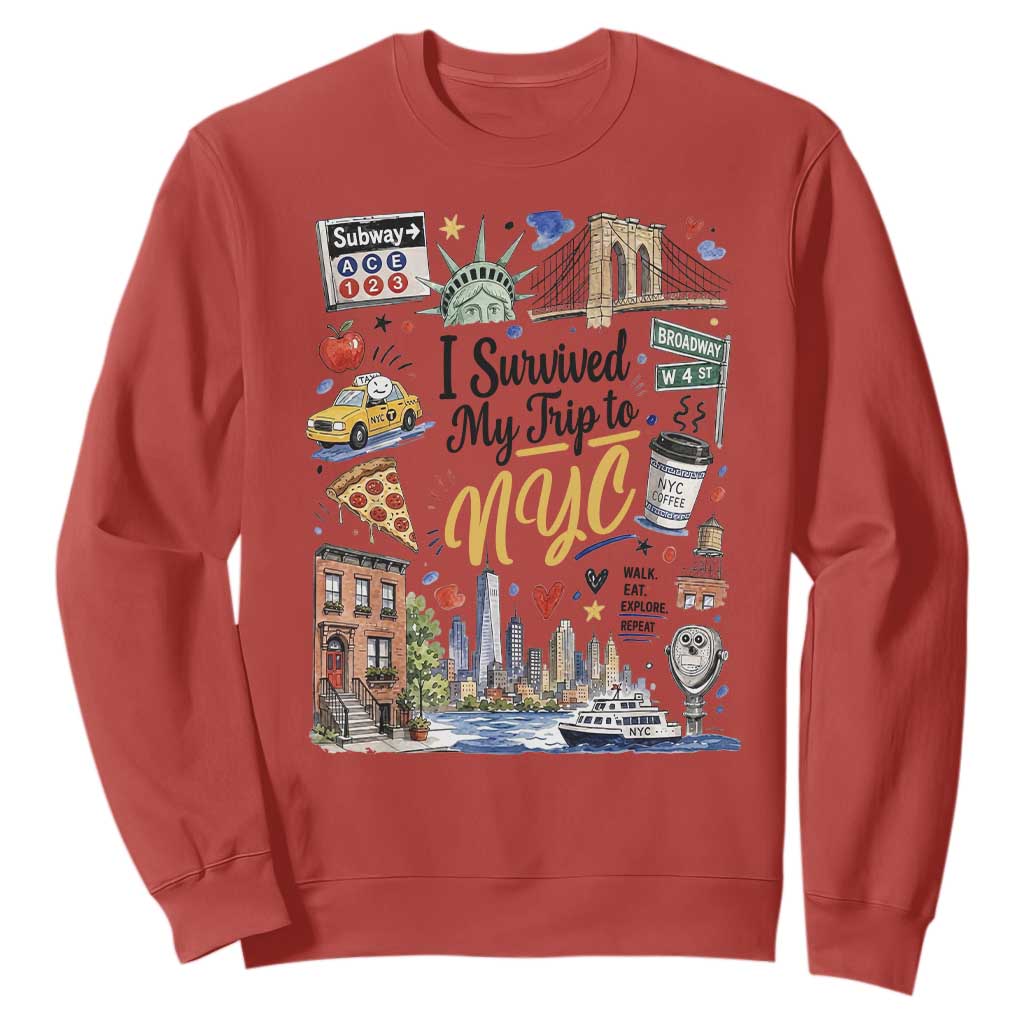 I Survived My Trip To NYC Iconic Symbols Graphic Sweatshirt Funny New York City Travel Humor Vacation Souvernir