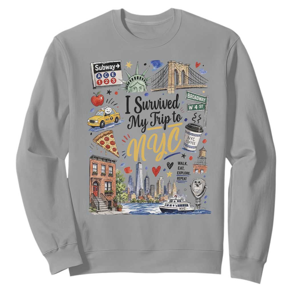 I Survived My Trip To NYC Iconic Symbols Graphic Sweatshirt Funny New York City Travel Humor Vacation Souvernir