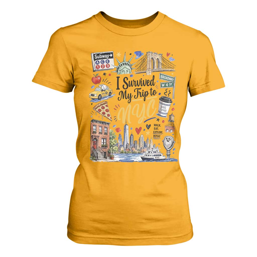 I Survived My Trip To NYC Iconic Symbols Graphic T Shirt For Women Funny New York City Travel Humor Vacation Souvernir