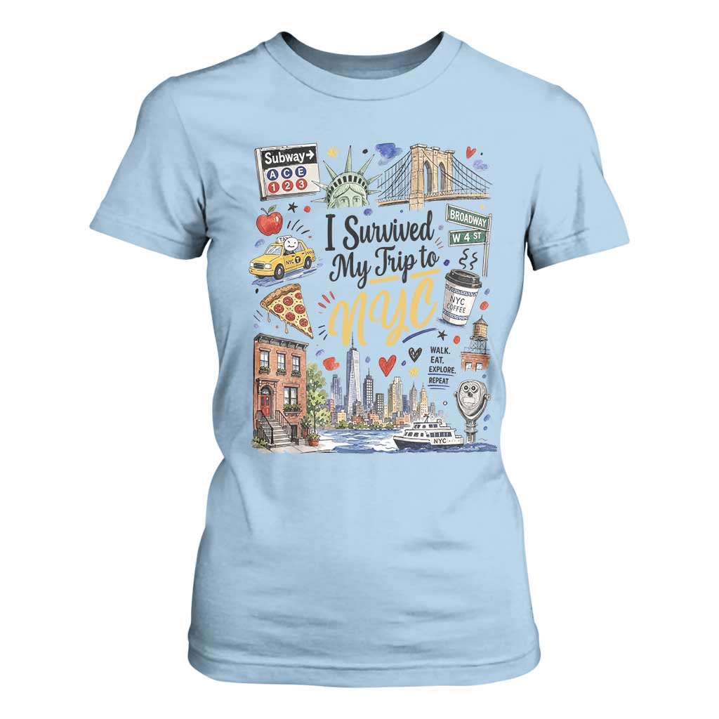 I Survived My Trip To NYC Iconic Symbols Graphic T Shirt For Women Funny New York City Travel Humor Vacation Souvernir