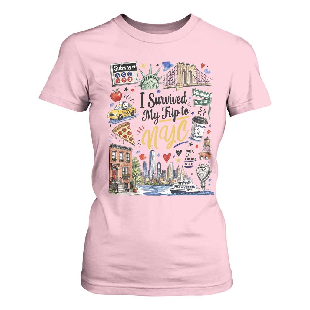 I Survived My Trip To NYC Iconic Symbols Graphic T Shirt For Women Funny New York City Travel Humor Vacation Souvernir