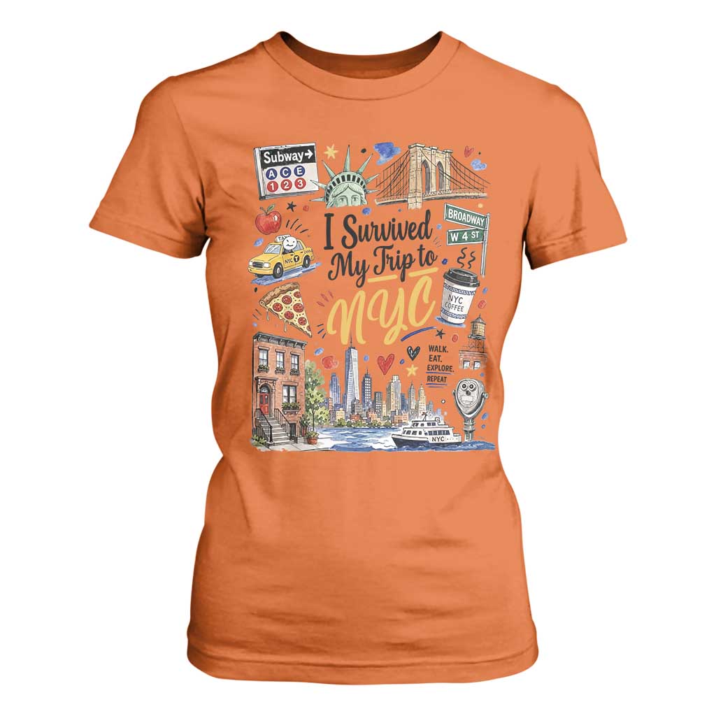 I Survived My Trip To NYC Iconic Symbols Graphic T Shirt For Women Funny New York City Travel Humor Vacation Souvernir