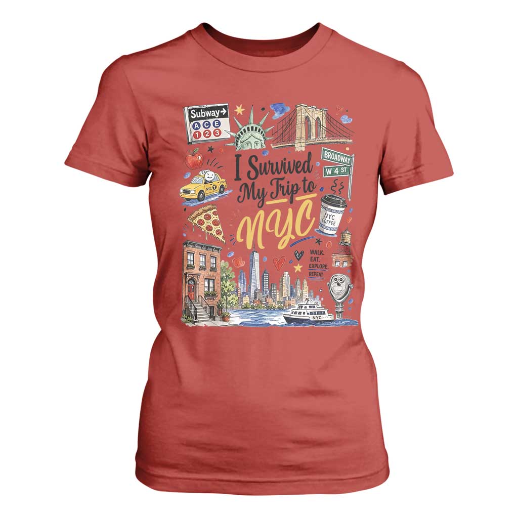 I Survived My Trip To NYC Iconic Symbols Graphic T Shirt For Women Funny New York City Travel Humor Vacation Souvernir