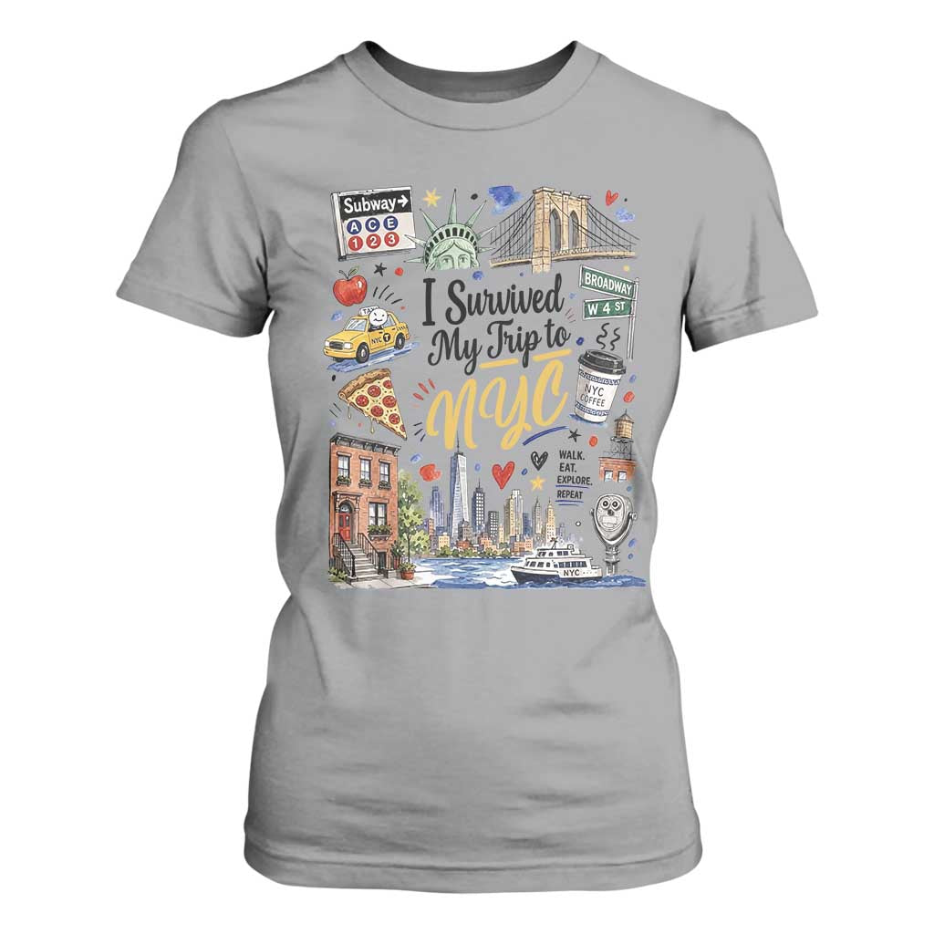 I Survived My Trip To NYC Iconic Symbols Graphic T Shirt For Women Funny New York City Travel Humor Vacation Souvernir