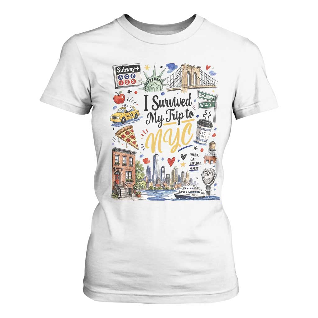 I Survived My Trip To NYC Iconic Symbols Graphic T Shirt For Women Funny New York City Travel Humor Vacation Souvernir