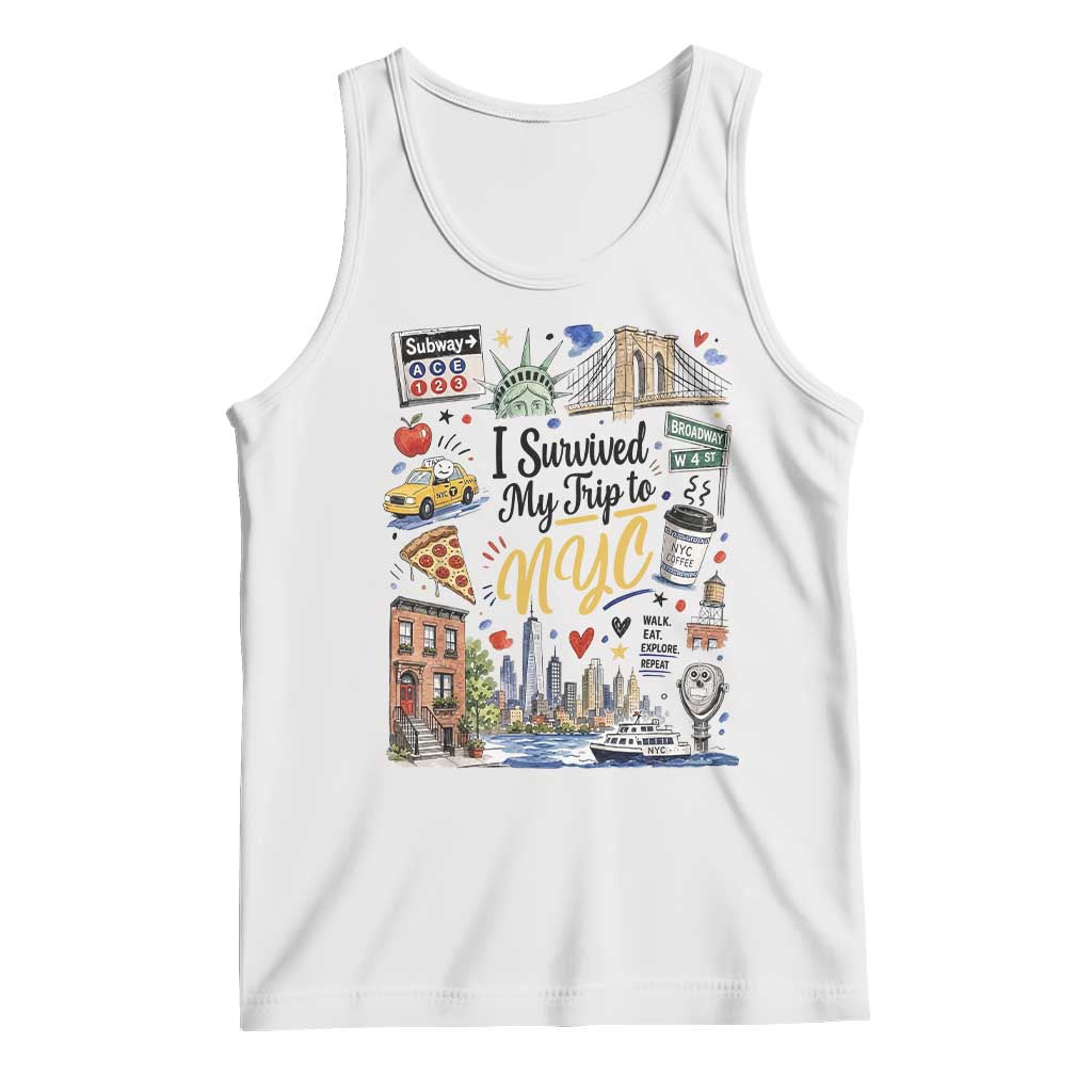 I Survived My Trip To NYC Iconic Symbols Graphic Tank Top Funny New York City Travel Humor Vacation Souvernir TS02 White Print Your Wear