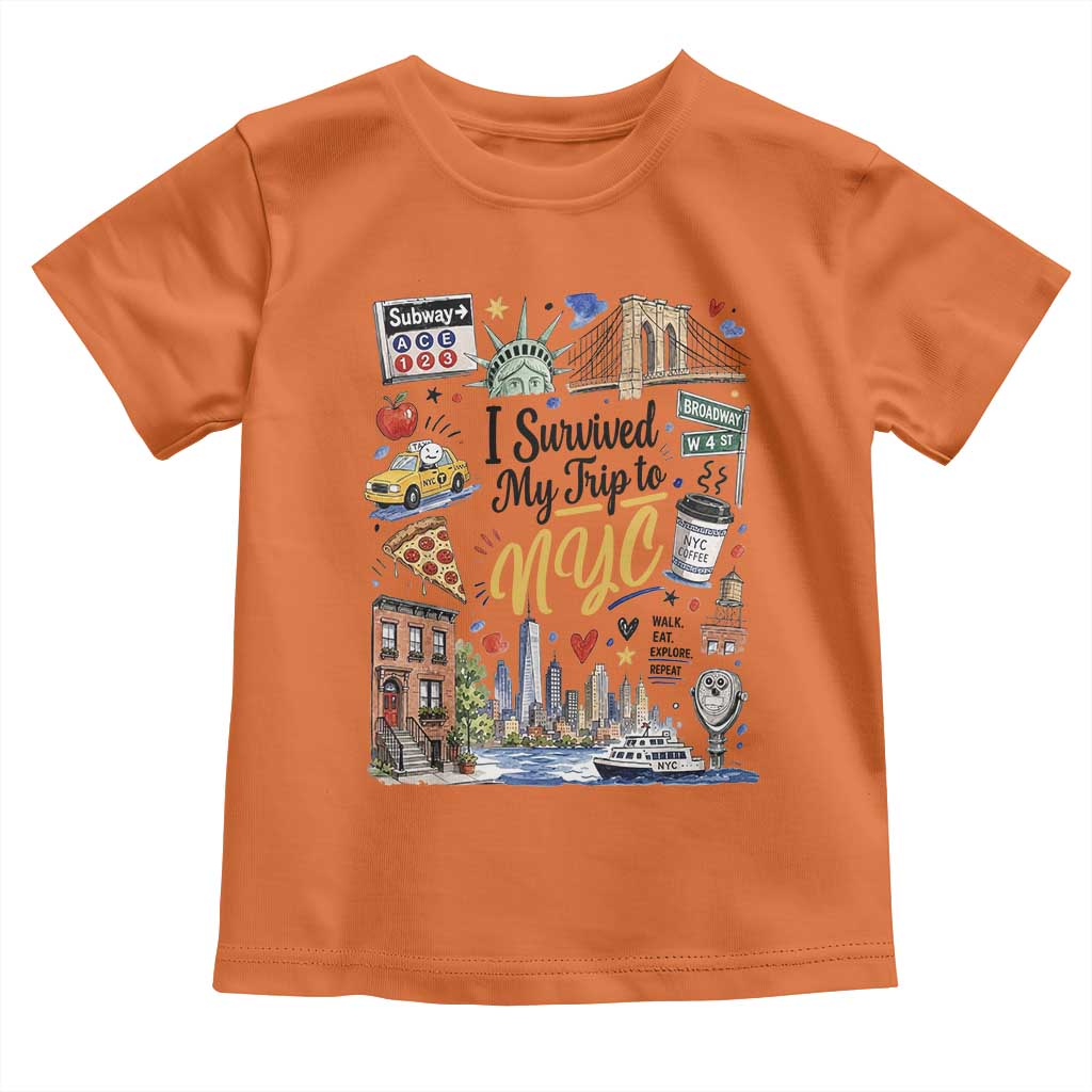 I Survived My Trip To NYC Iconic Symbols Graphic Toddler T Shirt Funny New York City Travel Humor Vacation Souvernir
