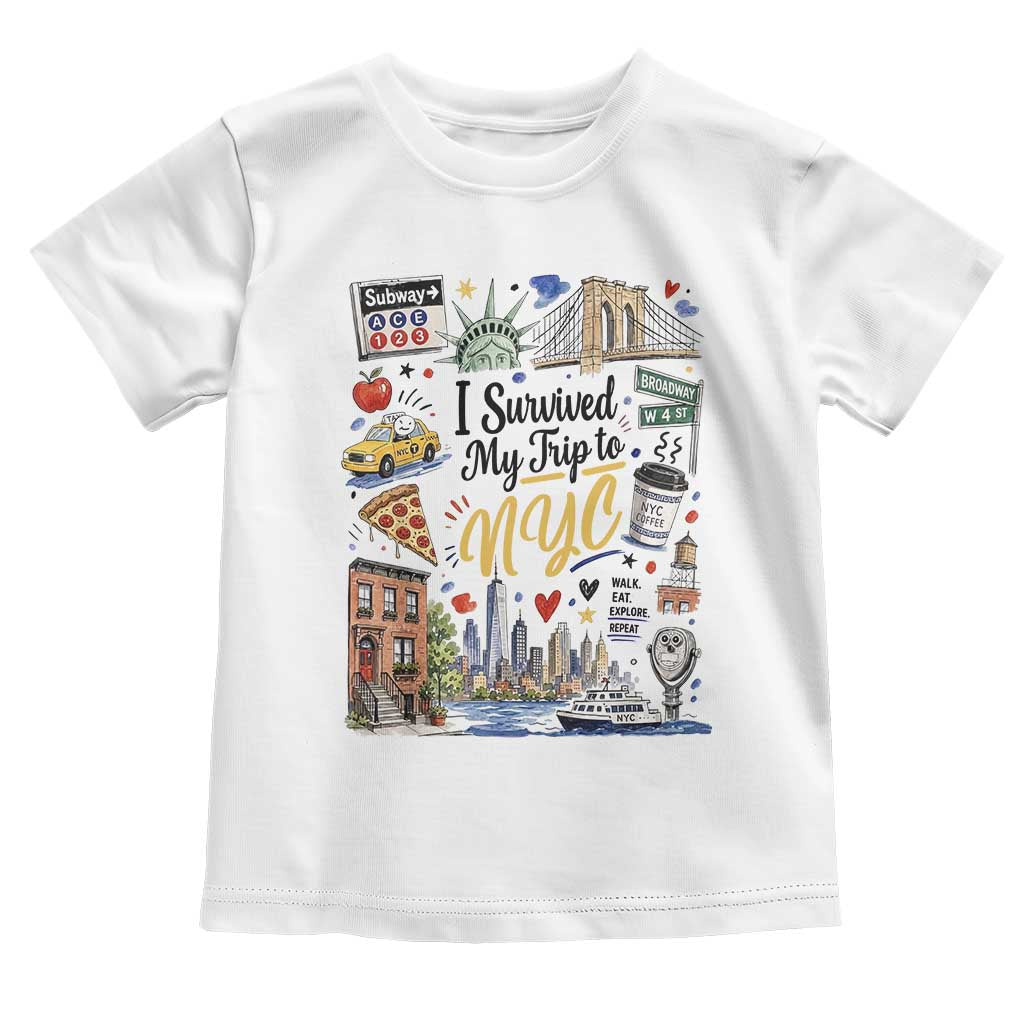 I Survived My Trip To NYC Iconic Symbols Graphic Toddler T Shirt Funny New York City Travel Humor Vacation Souvernir TS02 White Print Your Wear