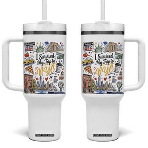 I Survived My Trip To NYC Iconic Symbols Graphic Tumbler With Handle Funny New York City Travel Humor Vacation Souvernir