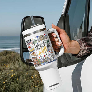 I Survived My Trip To NYC Iconic Symbols Graphic Tumbler With Handle Funny New York City Travel Humor Vacation Souvernir