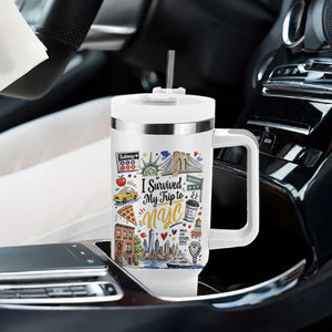 I Survived My Trip To NYC Iconic Symbols Graphic Tumbler With Handle Funny New York City Travel Humor Vacation Souvernir