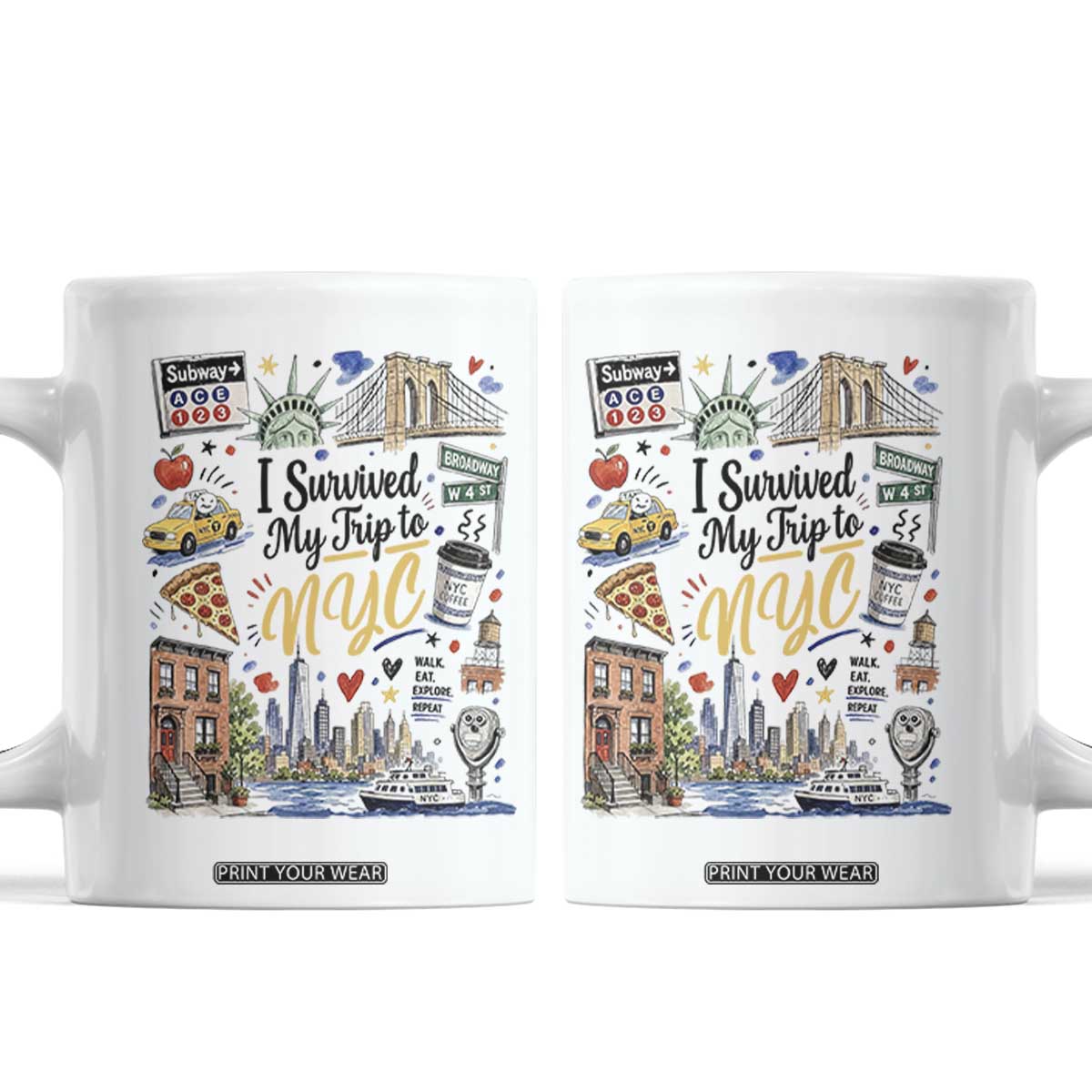 I Survived My Trip To NYC Iconic Symbols Graphic Coffee Mug Funny New York City Travel Humor Vacation Souvernir